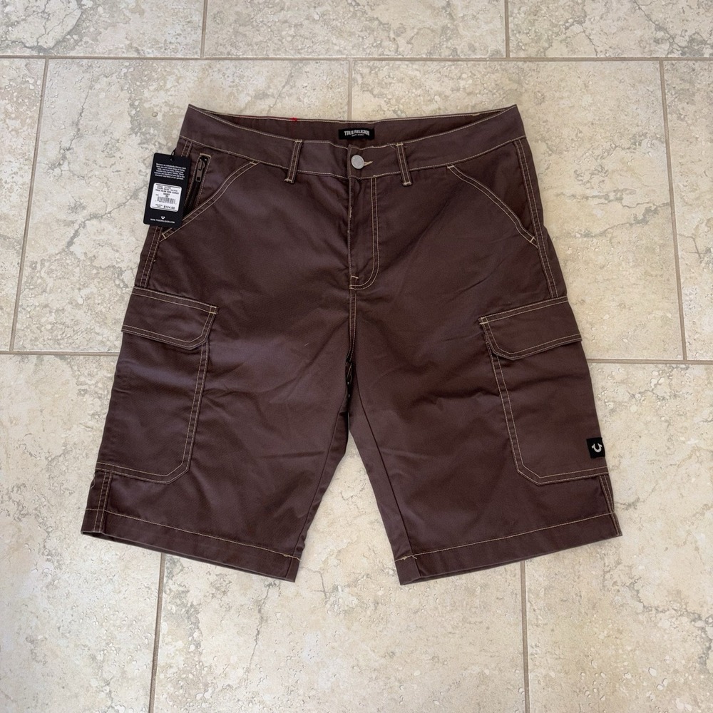 Mens True Religion Utility Cargo Shorts Bracken Brown New Size 36
